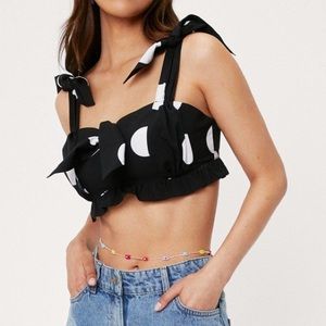 Black & white polka dot ruffled cropped top size 8